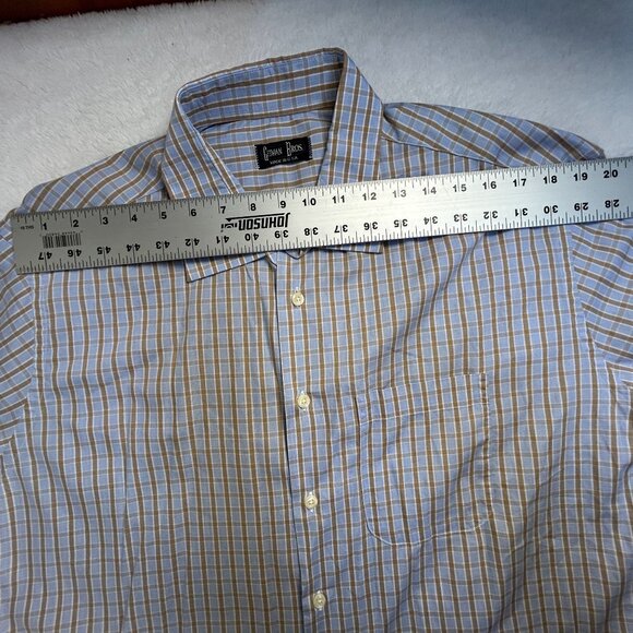 Gitman Bros Mens Blue & Tan Plaid Long Sleeve Button-Up Cotton Shirt XL USA Made - Picture 5 of 8